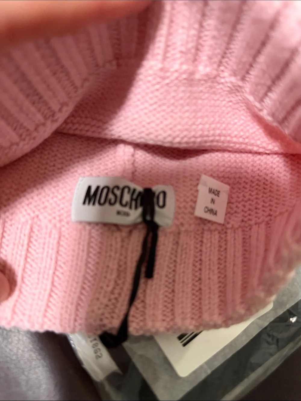 Moschino Pink Knit Beanie with Black Logo Cuff